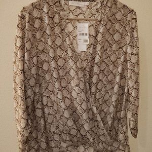 All in Favor Print Wrap Front Gathered Hem Top